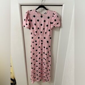 NWOT AFRM Pink and Black Polka Dot Cutout Midi Dress - SZ Small